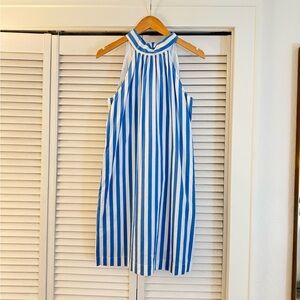 J. Crew Blue and White Striped Halter Dress 00